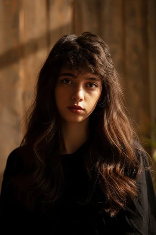 AI long hair filter after transformation - woman portrait with AI generated long hairstyle