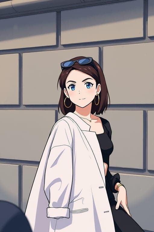 a portrait of a person rendered in an anime-inspired Japanese art style featuring stylized eyes, simplified nose and mouth, clean outlines, soft cel shading, balanced proportions, and a polished modern anime illustration appearance