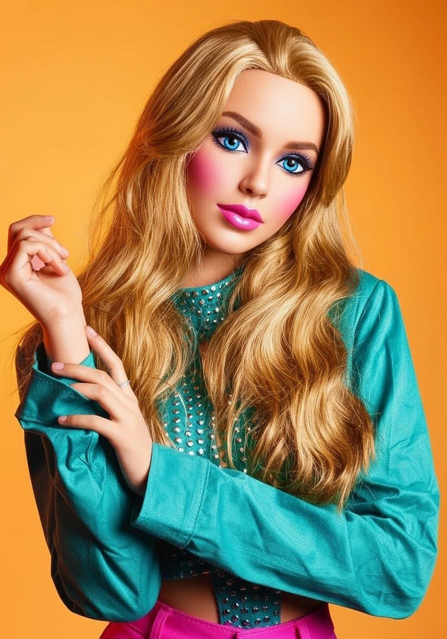 AI Barbie filter after transformation - influencer photo with sparkling Barbie-inspired look