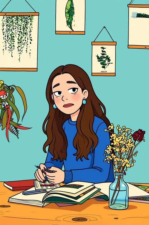 a portrait of a person illustrated in a surreal cartoon animation style inspired by Adventure Time, intentionally removing realism, using awkward proportions, noodle arms, simplified facial features, flat colors, and a whimsical absurd tone.