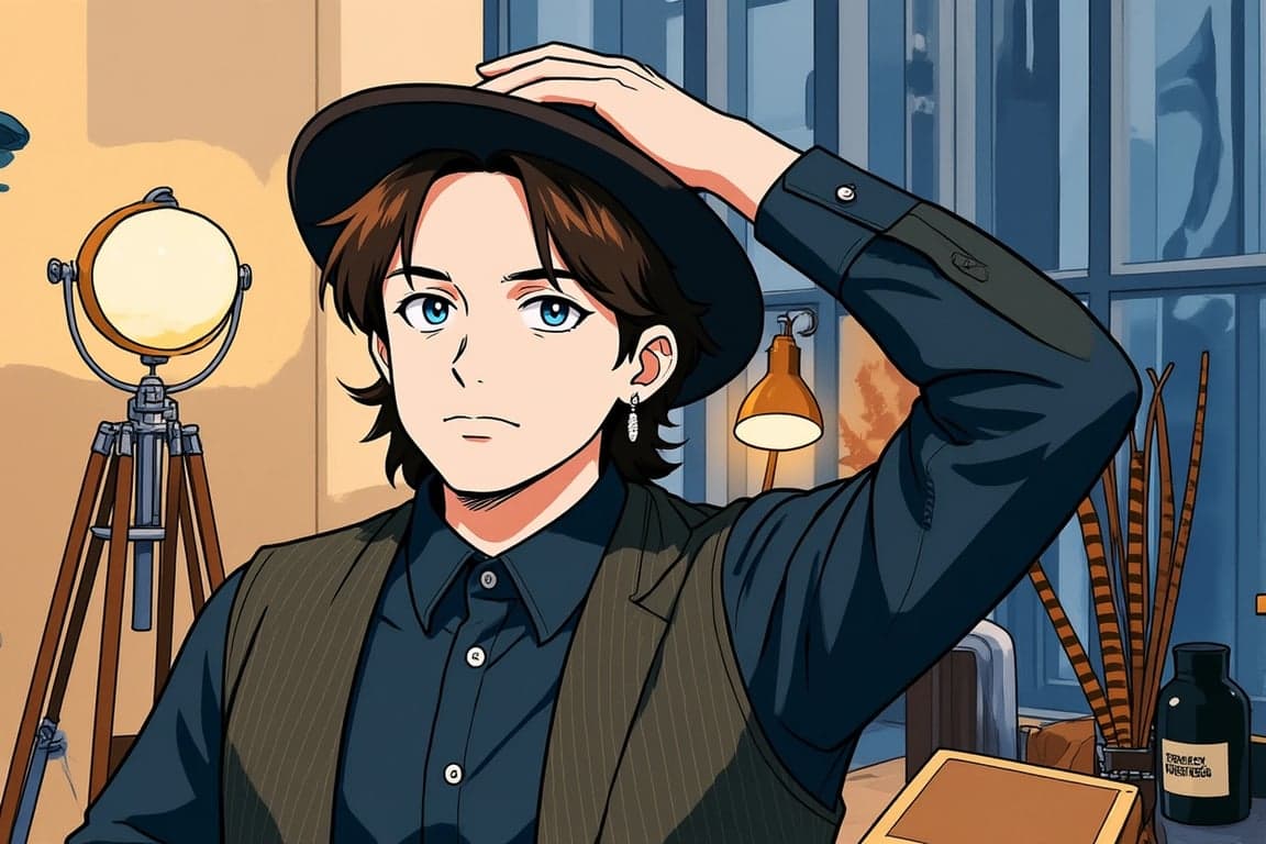 a portrait of a person illustrated in My Hero Academia style with thick-to-thin ink lines, expressive eyebrows and eyes, simplified nose and mouth shapes, and clean cel-shaded tones; lighting high-contrast but readable; background minimal anime gradient; heroic composition and confident posture