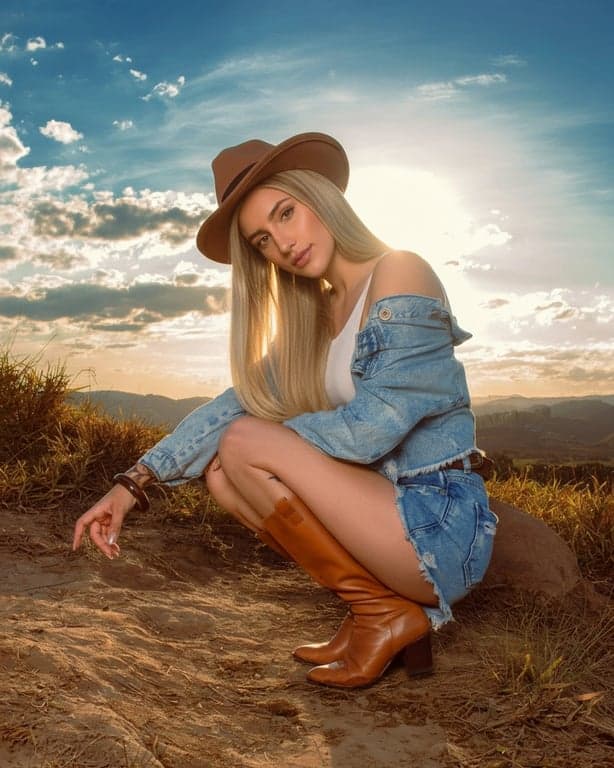 AI long hair filter after photo - woman with straight hair in blue shirt