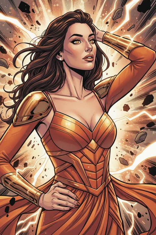 a portrait of a person reimagined as a Marvel superhero comic character with dynamic pose cues, expressive eyes, stylized facial planes, bold ink strokes, high-contrast comic shading, and energetic superhero storytelling