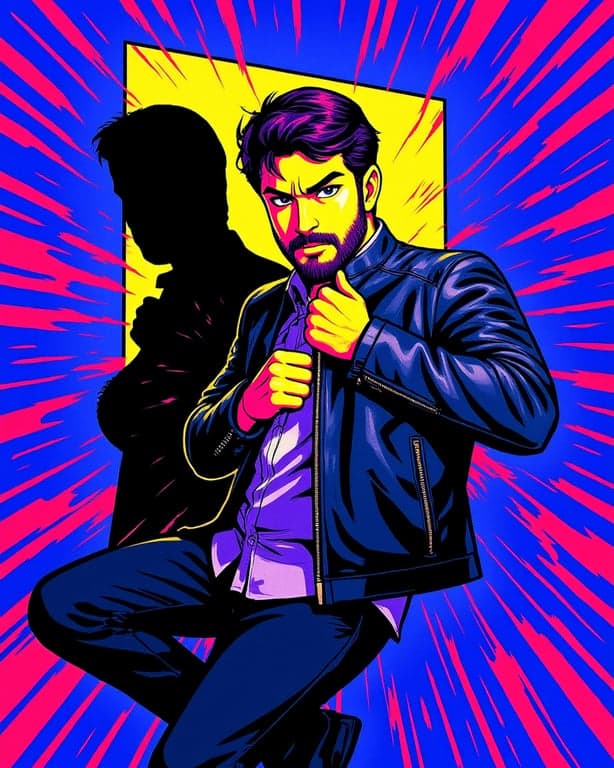 a portrait of a person edited as a JoJo Stand User, with their unique humanoid Stand manifesting behind them in a powerful stance