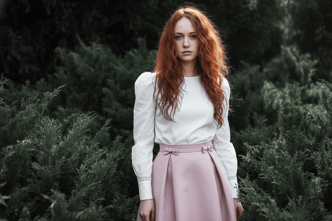 AI coquette outfits filter after transformation - fashion portrait featuring delicate feminine details