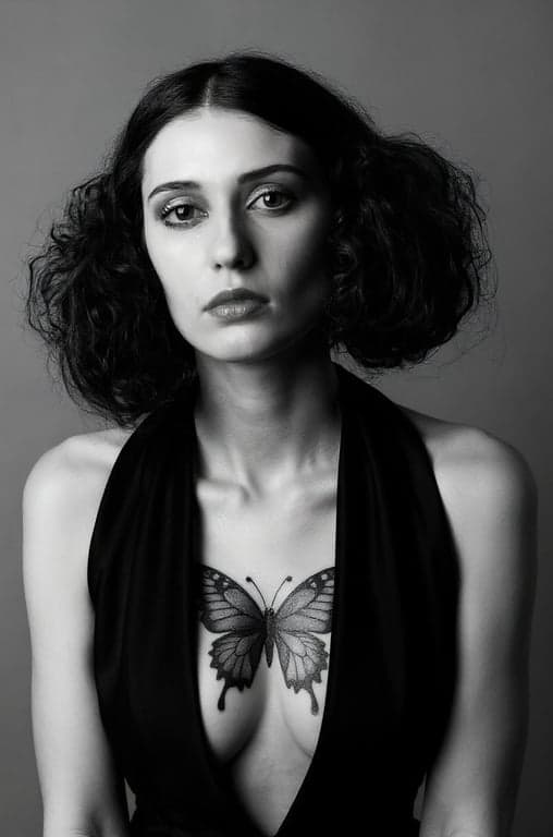 ai tattoo generator after pic - woman portrait with butterfly tattoo