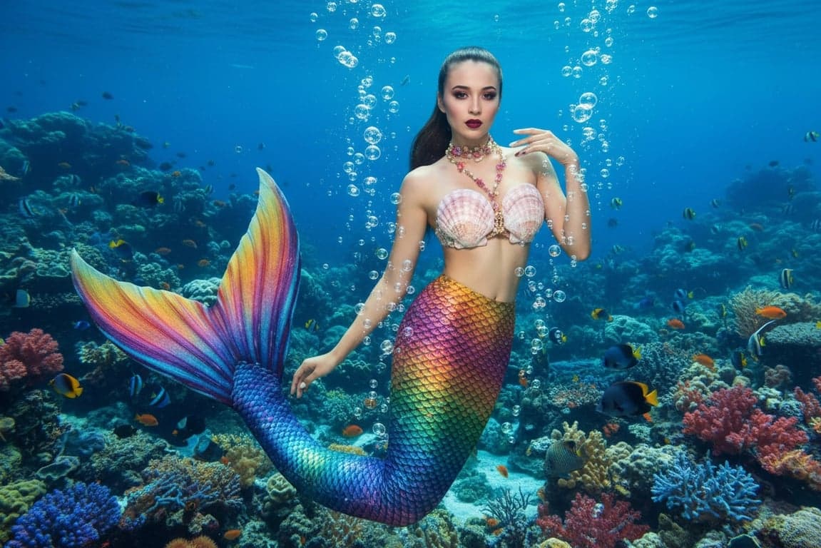 AI Mermaid filter after pic - fantasy mermaid with deep ocean lighting
