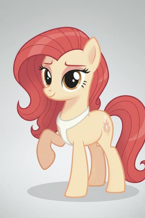 A portrait of a person transformed into an unmistakably quadruped My Little Pony pony, no arms or hands, no human posture, identity retained through mane styling, eye expression, and color palette, original background intact, pastel tones, animation-style shading, and a meaningful cutie mark.
