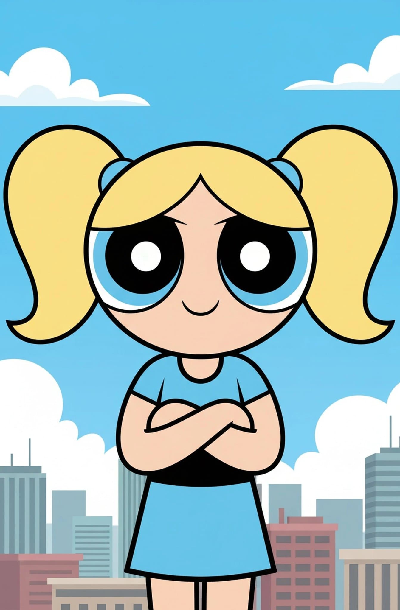 AI Powerpuff yourself filter after transformation - full body photo illustrated as Powerpuff hero design