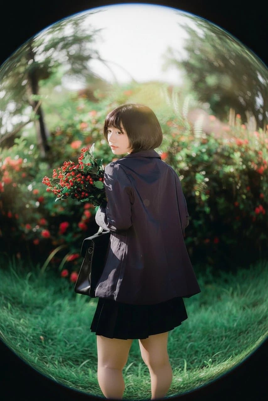 AI fisheye lens filter after transformation - image rendered with ultra-wide curved perspective