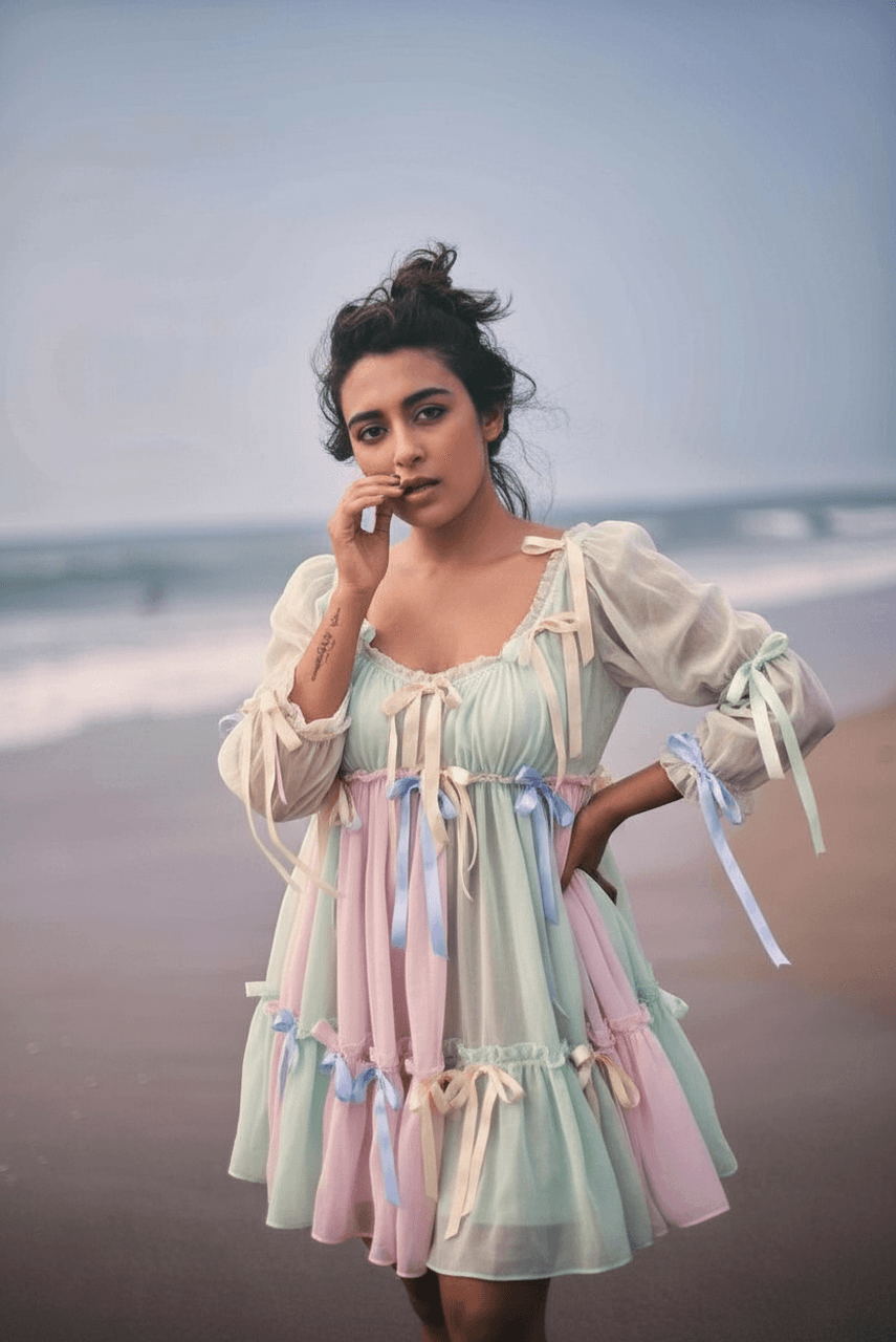 AI coquette outfits filter after transformation - influencer photo with bows and vintage styling