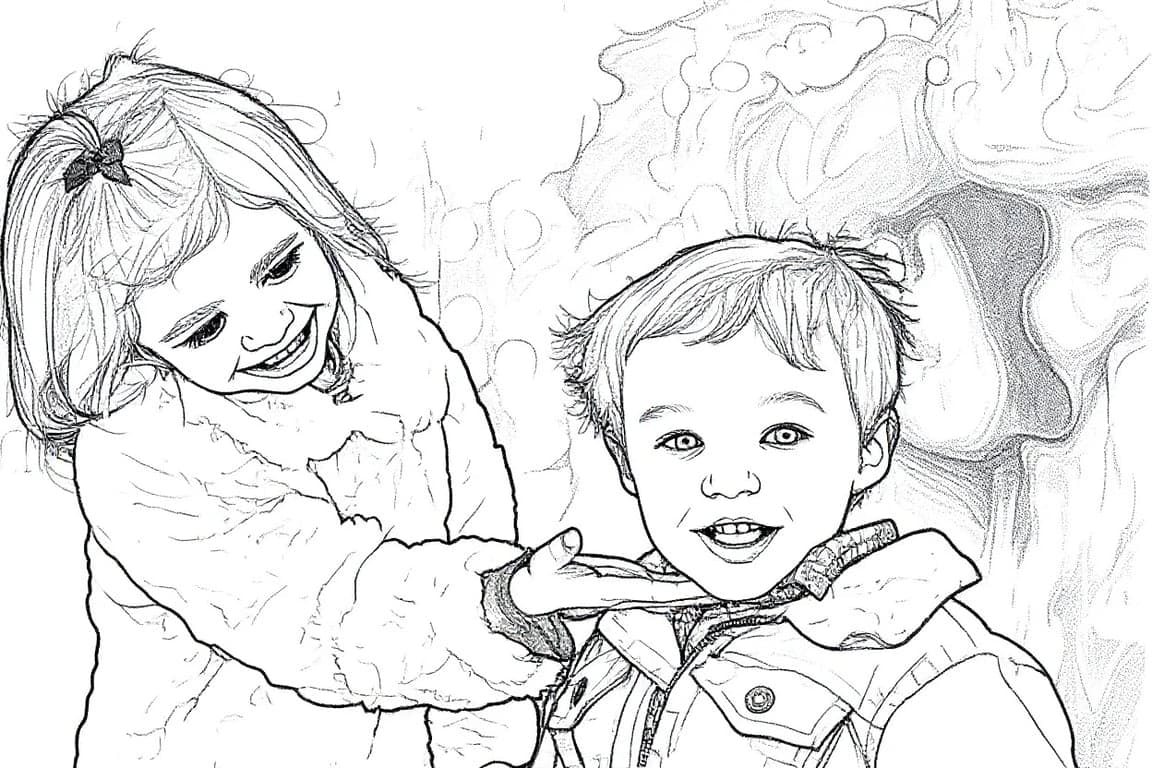 AI line drawing filter after transformation - influencer photo with artistic fine line sketch